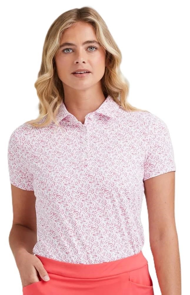 PING Aeria Printed dam-polo, fuchsia foliage