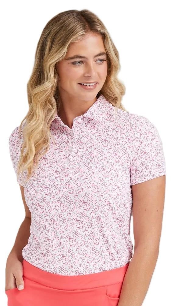 PING Aeria Printed dam-polo, fuchsia foliage
