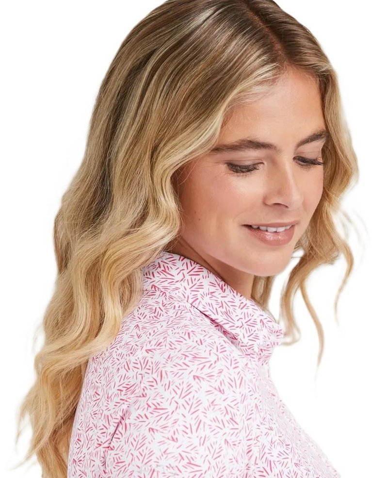 PING Aeria Printed dam-polo, fuchsia foliage