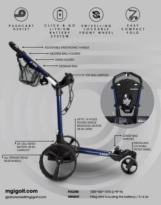 MGI E-Boost hybrid golfvagn, marinblå