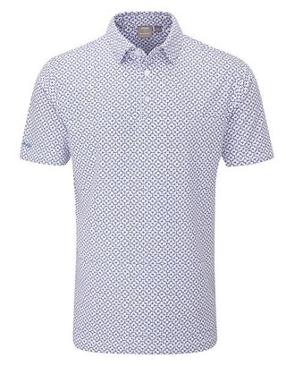 PING Ephron Printed herr polo, white/pink haze multi