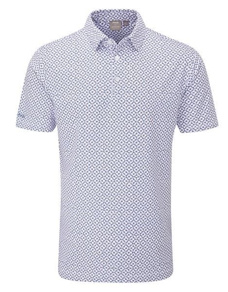 PING Ephron Printed herr polo, white/pink haze multi