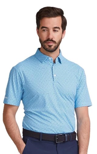 PING Ephron Printed herr polo, baltic sea multi