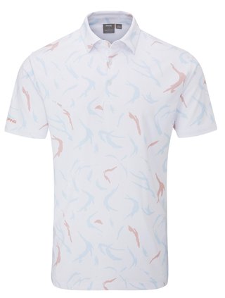 PING Ephron Printed herr polo, vit/wild salmon multi