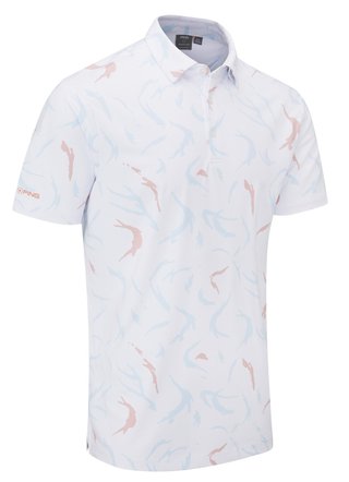 PING Ephron Printed herr polo, vit/wild salmon multi