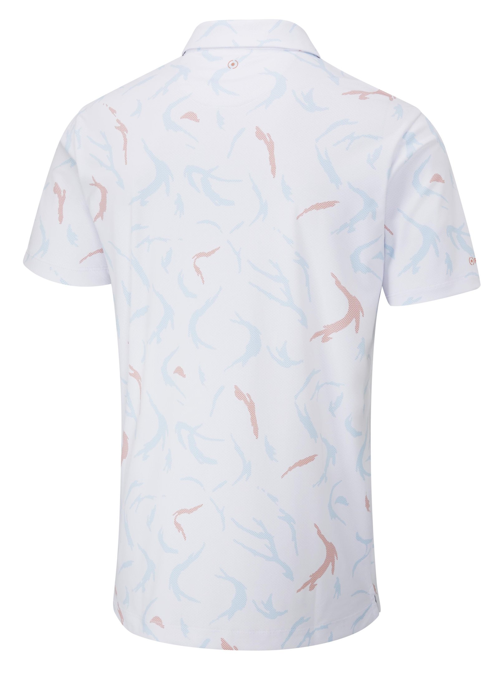 PING Ephron Printed herr polo, vit/wild salmon multi