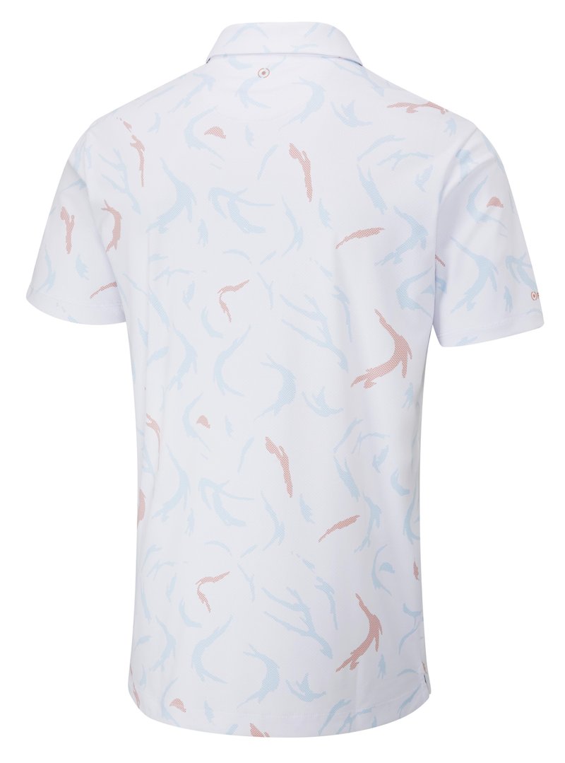 PING Ephron Printed herr polo, vit/wild salmon multi