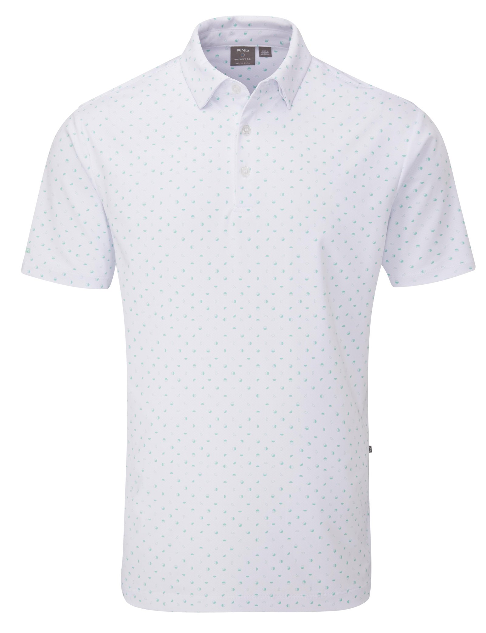 PING Ephron Printed herr polo, vit/green bay multi