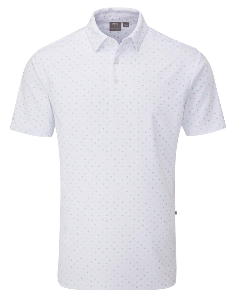 PING Ephron Printed herr polo, vit/green bay multi