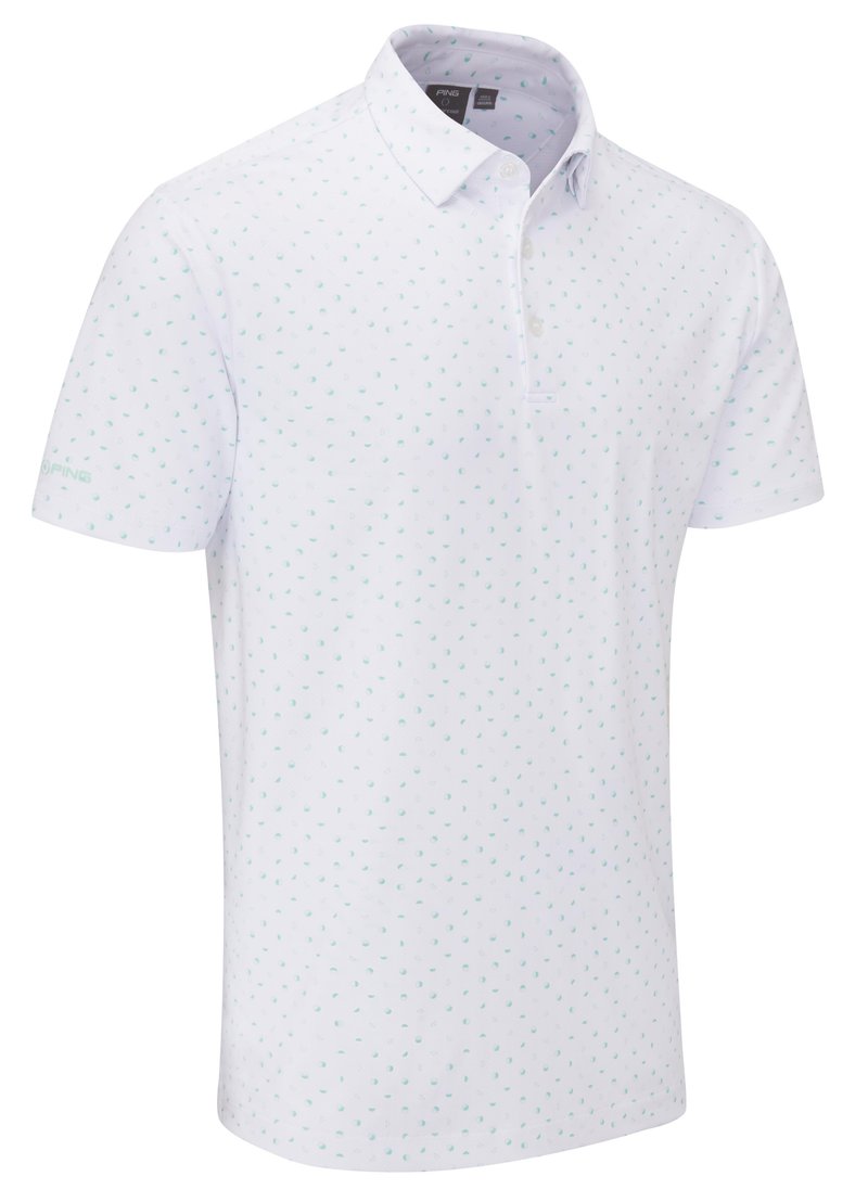 PING Ephron Printed herr polo, vit/green bay multi