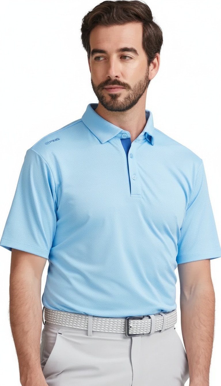 PING Claude Camo Mesh herr polo, baltic sea