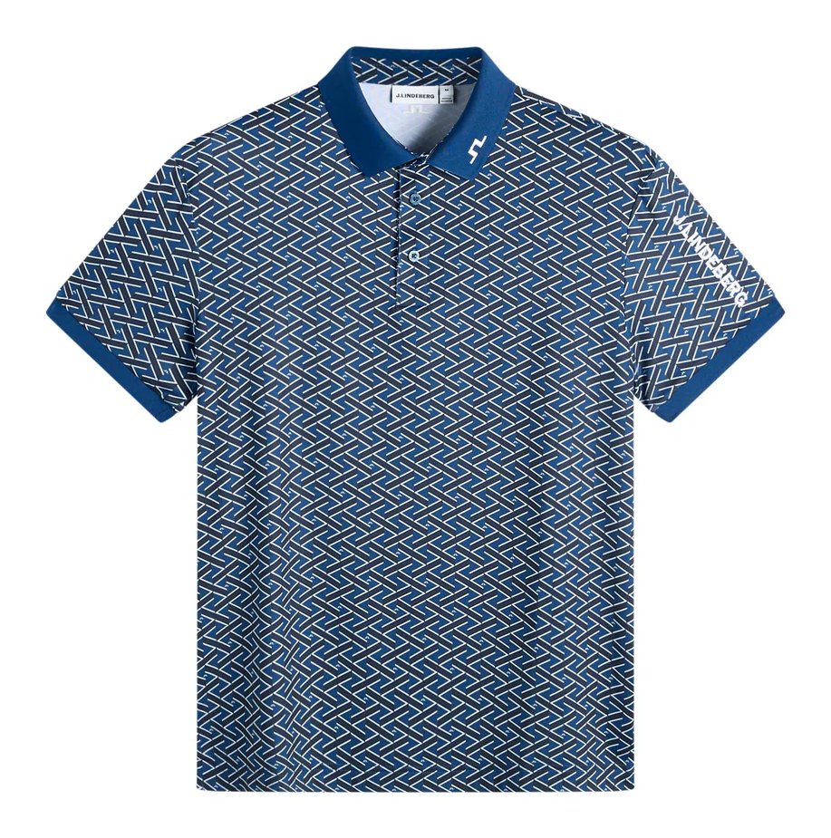 J.Lindeberg Tour Tech Print herr polo, ladder estate navy