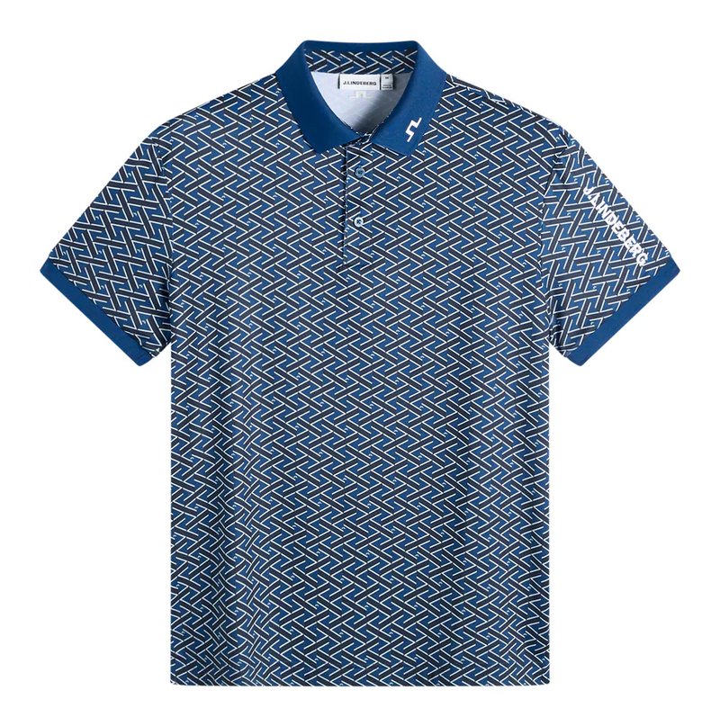 J.Lindeberg Tour Tech Print herr polo, ladder estate navy