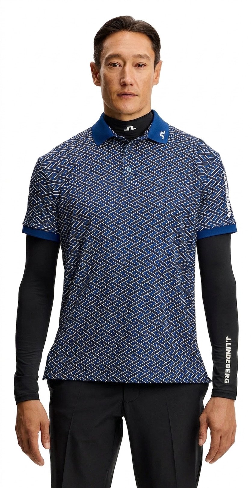 J.Lindeberg Tour Tech Print herr polo, ladder estate navy