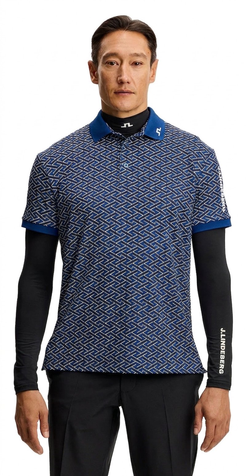 J.Lindeberg Tour Tech Print herr polo, ladder estate navy