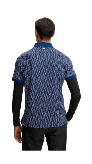J.Lindeberg Tour Tech Print herr polo, ladder estate navy