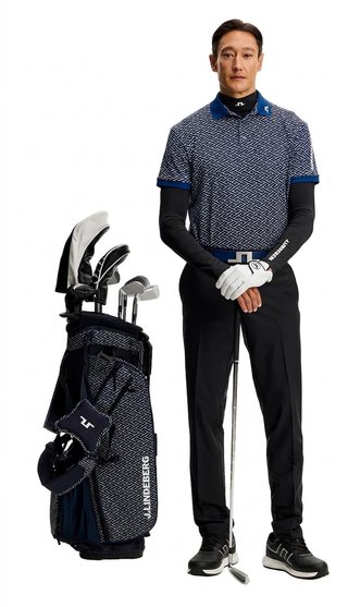 J.Lindeberg Tour Tech Print herr polo, ladder estate navy
