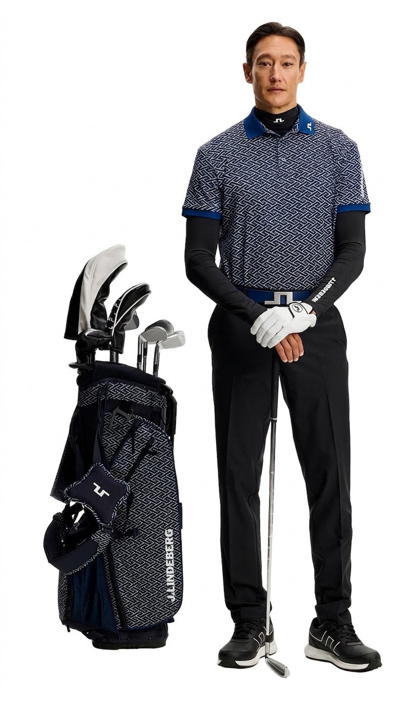 J.Lindeberg Tour Tech Print herr polo, ladder estate navy