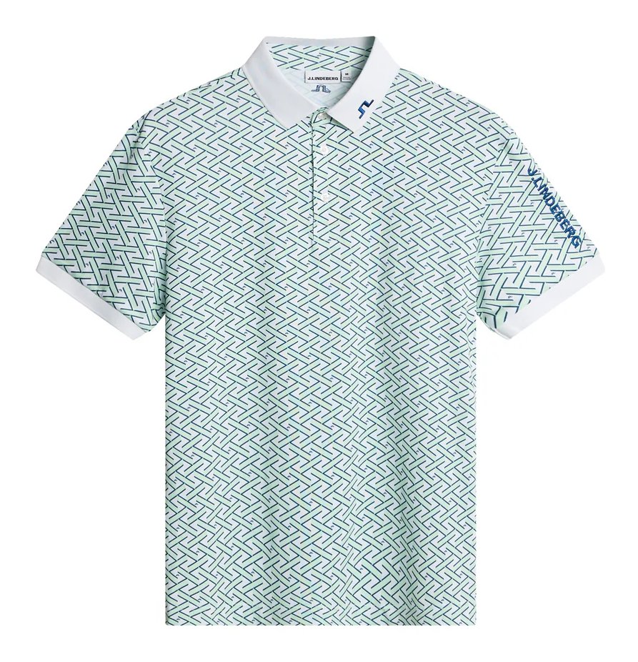 J.Lindeberg Tour Tech Print herr polo, ladder white bay