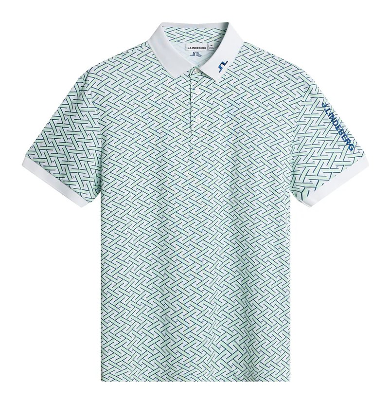J.Lindeberg Tour Tech Print herr polo, ladder white bay