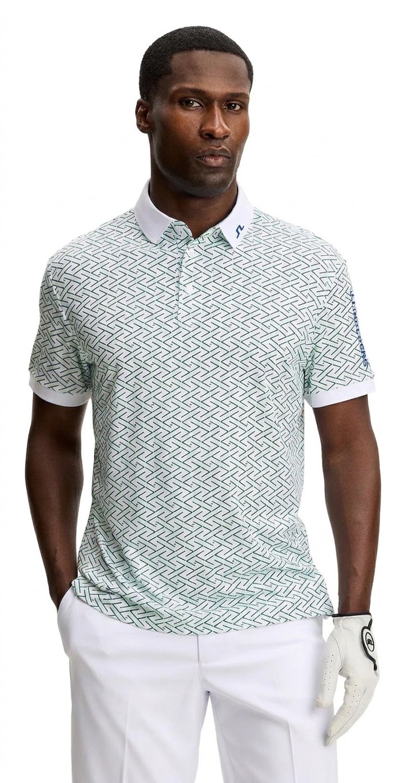 J.Lindeberg Tour Tech Print herr polo, ladder white bay