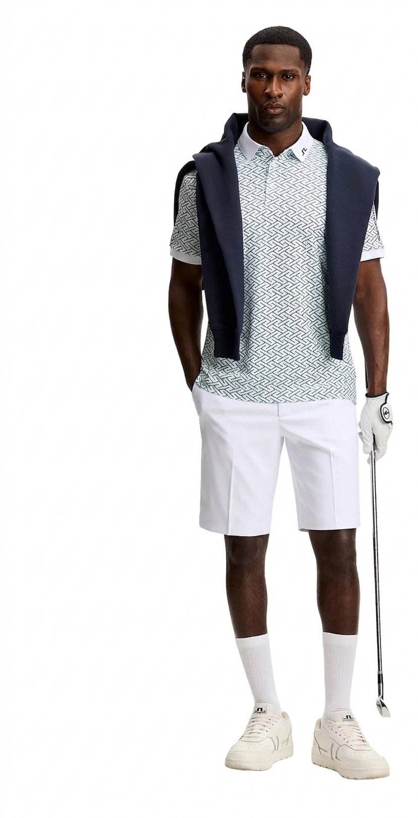 J.Lindeberg Tour Tech Print herr polo, ladder white bay