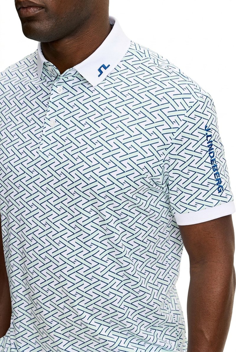 J.Lindeberg Tour Tech Print herr polo, ladder white bay