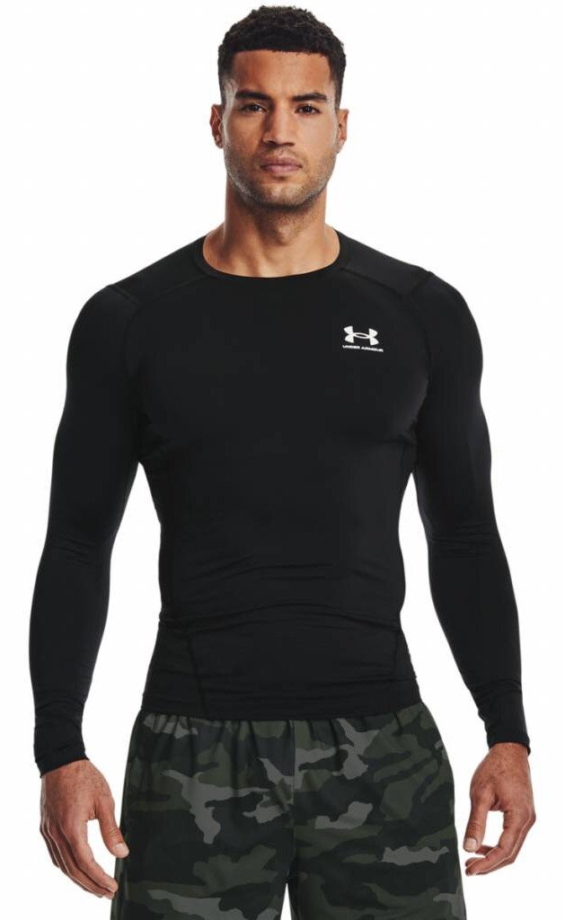 Under Armour HeatGear herr kompressionsöverdel med lång ärm, svart/vit