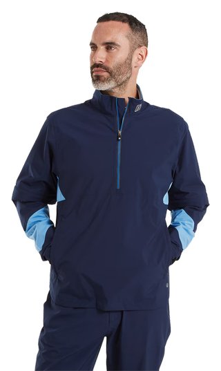 FootJoy HydroLite X Short Sleeve Rain herr regnskjorta, navy/mellanblå