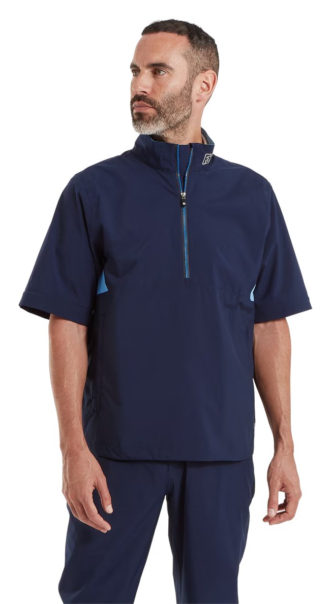 FootJoy HydroLite X Short Sleeve Rain herr regnskjorta, navy/mellanblå