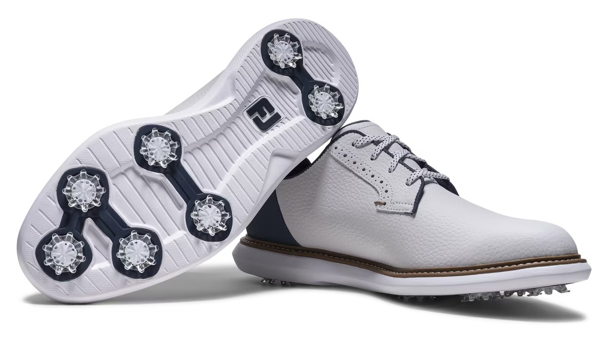 FootJoy FJ Traditions Blucher herr golfskor, vit/blå/tan
