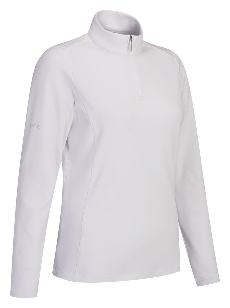 PING Aveline Half Zip damskjorta med lång ärm, vit