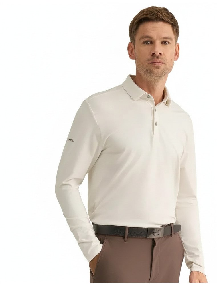 PING Demitri Longsleeve herr polo, egret