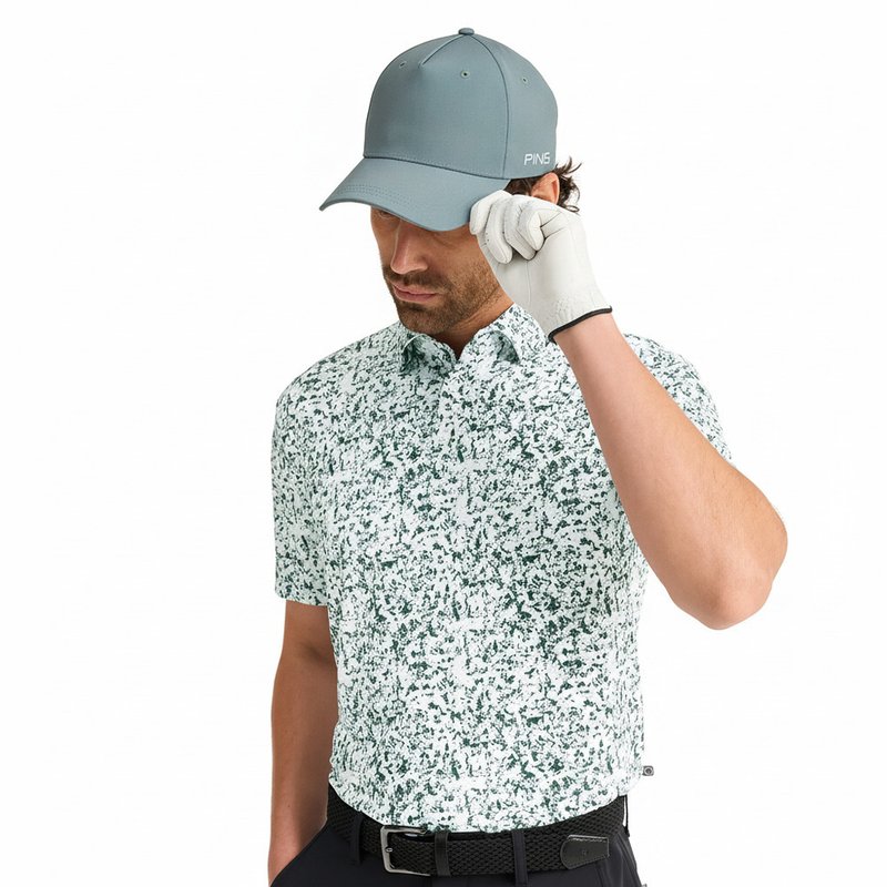 PING Gilmore herr polo, white/gorse green multi