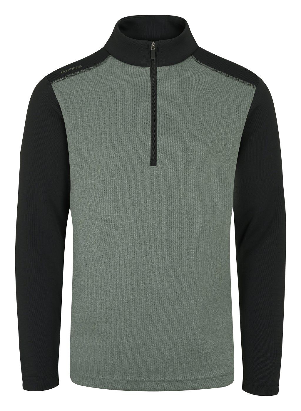 PING Ramsey half zip ribbed fleece herr pullover, laurel marl/black