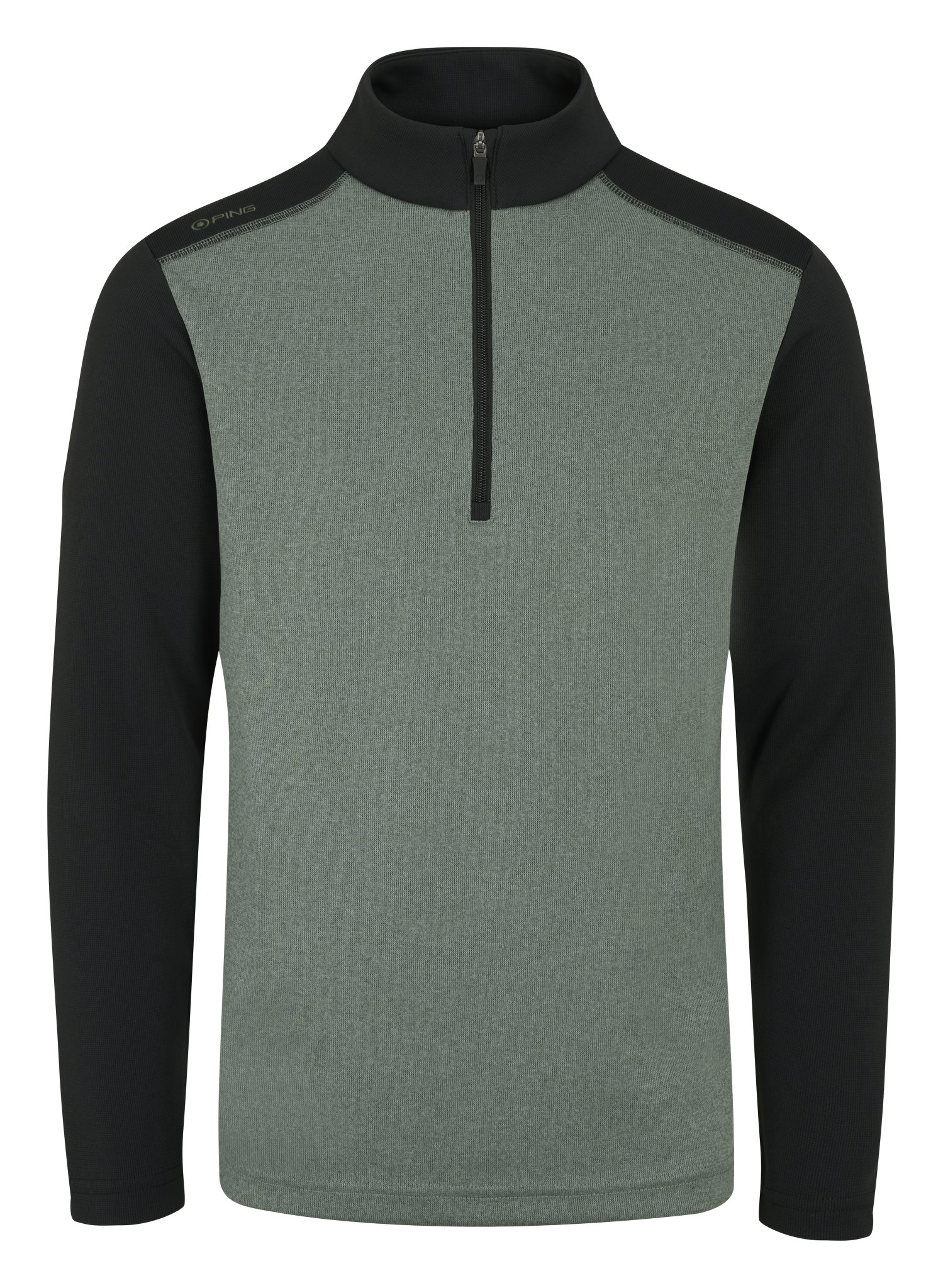 PING Ramsey half zip ribbed fleece herr pullover, laurel marl/black
