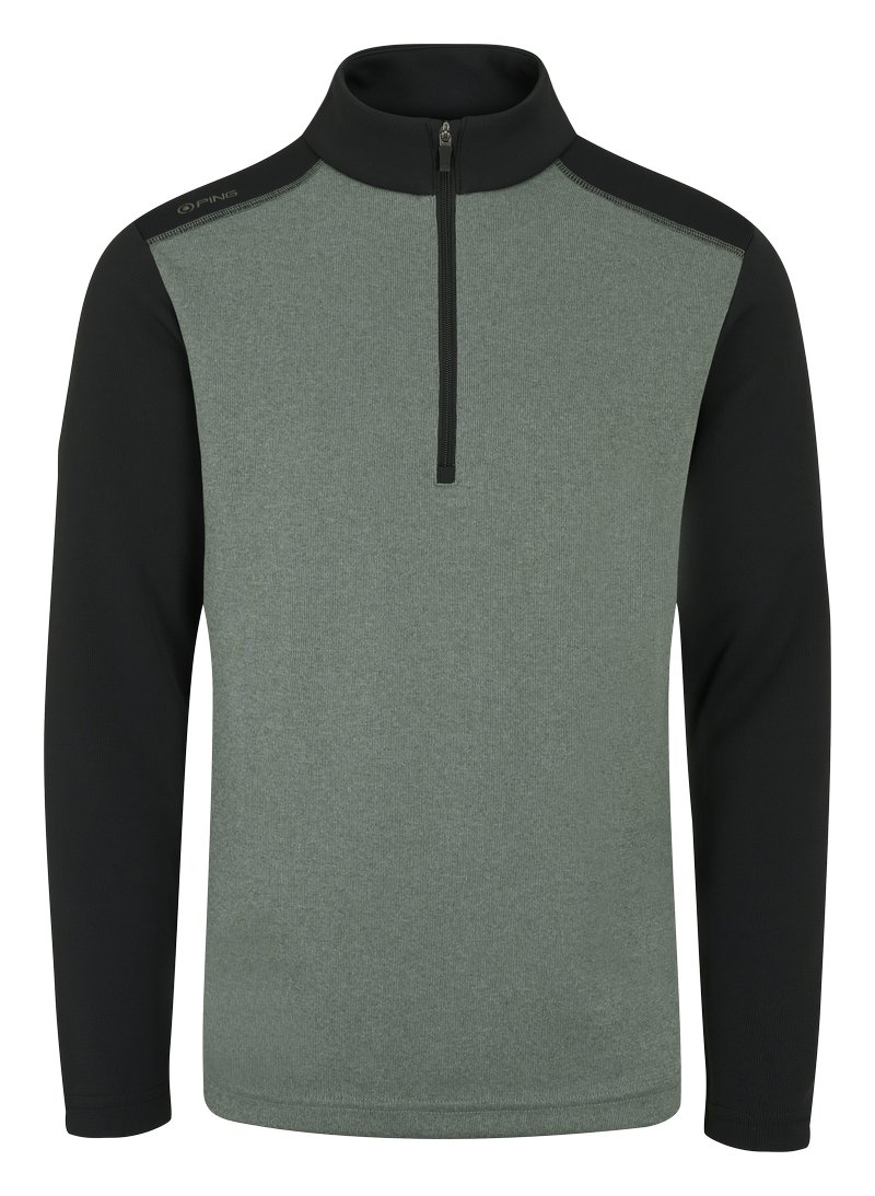 PING Ramsey half zip ribbed fleece herr pullover, laurel marl/black