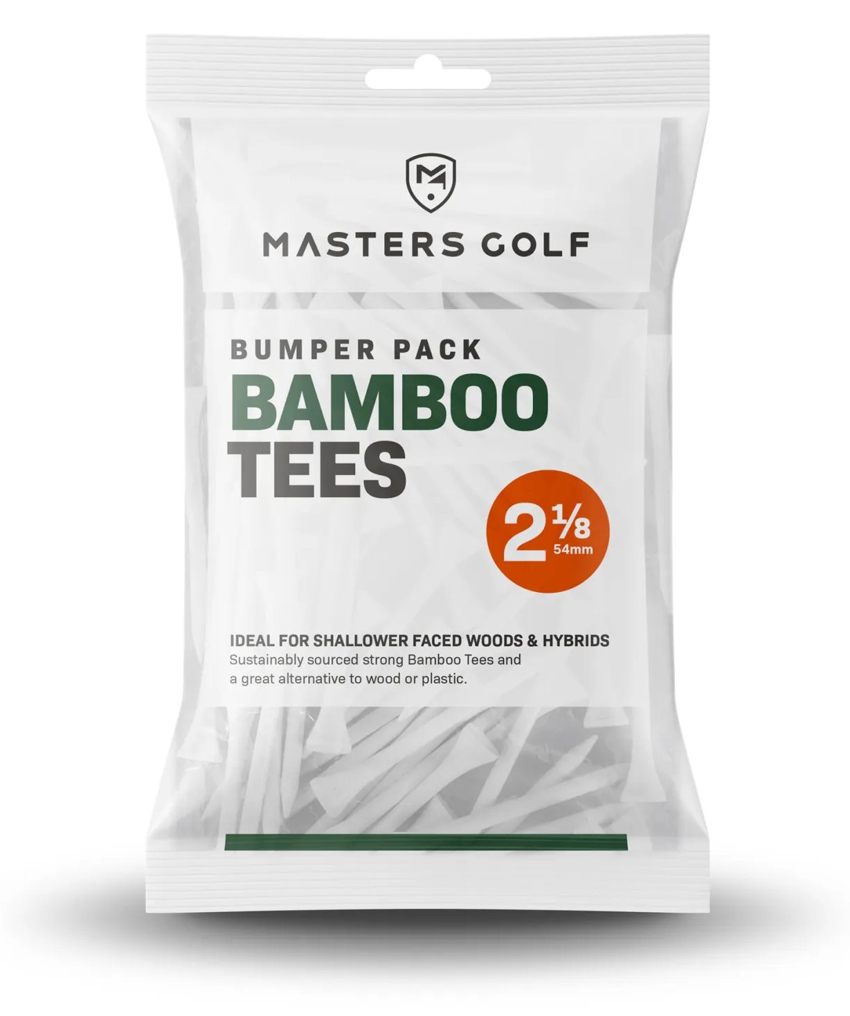 Masters Golf Bamboo Tees 54 mm (2 1/8"), Bumper Bag 130 tees, vita