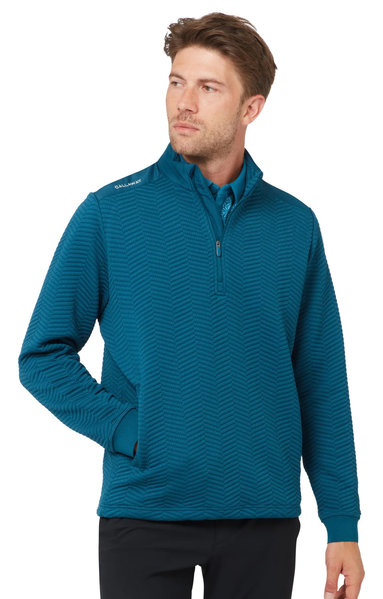Callaway Chev Jacquard herr pullover, blue coral