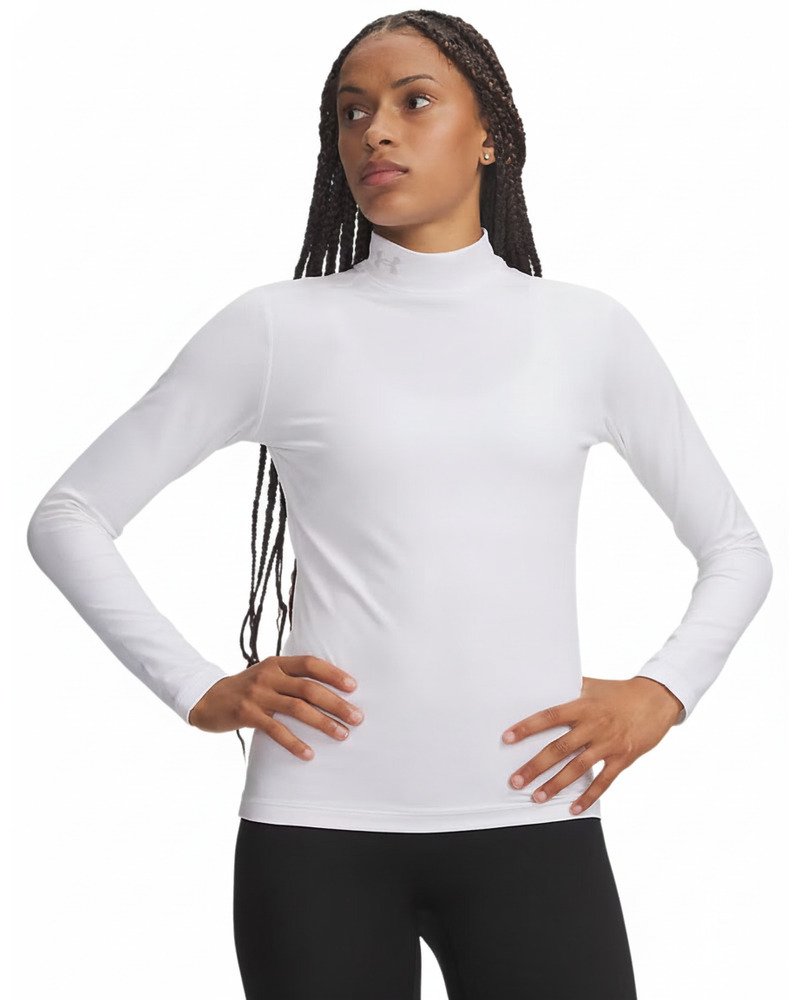 Under Armour ColdGear Mock Long Sleeve dam t-shirt med lång ärm, vit