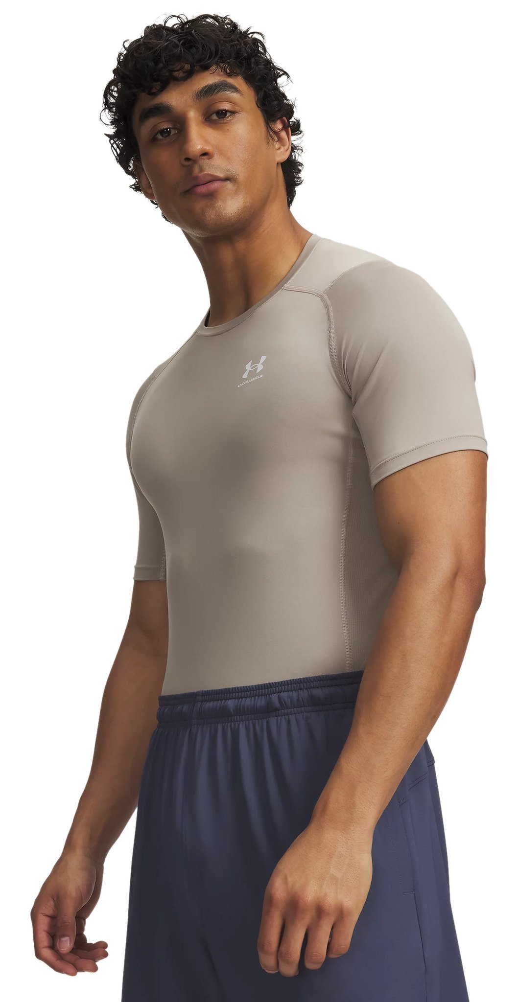 Under Armour HeatGear herr kompressionströja, timberwolf taupe/vit