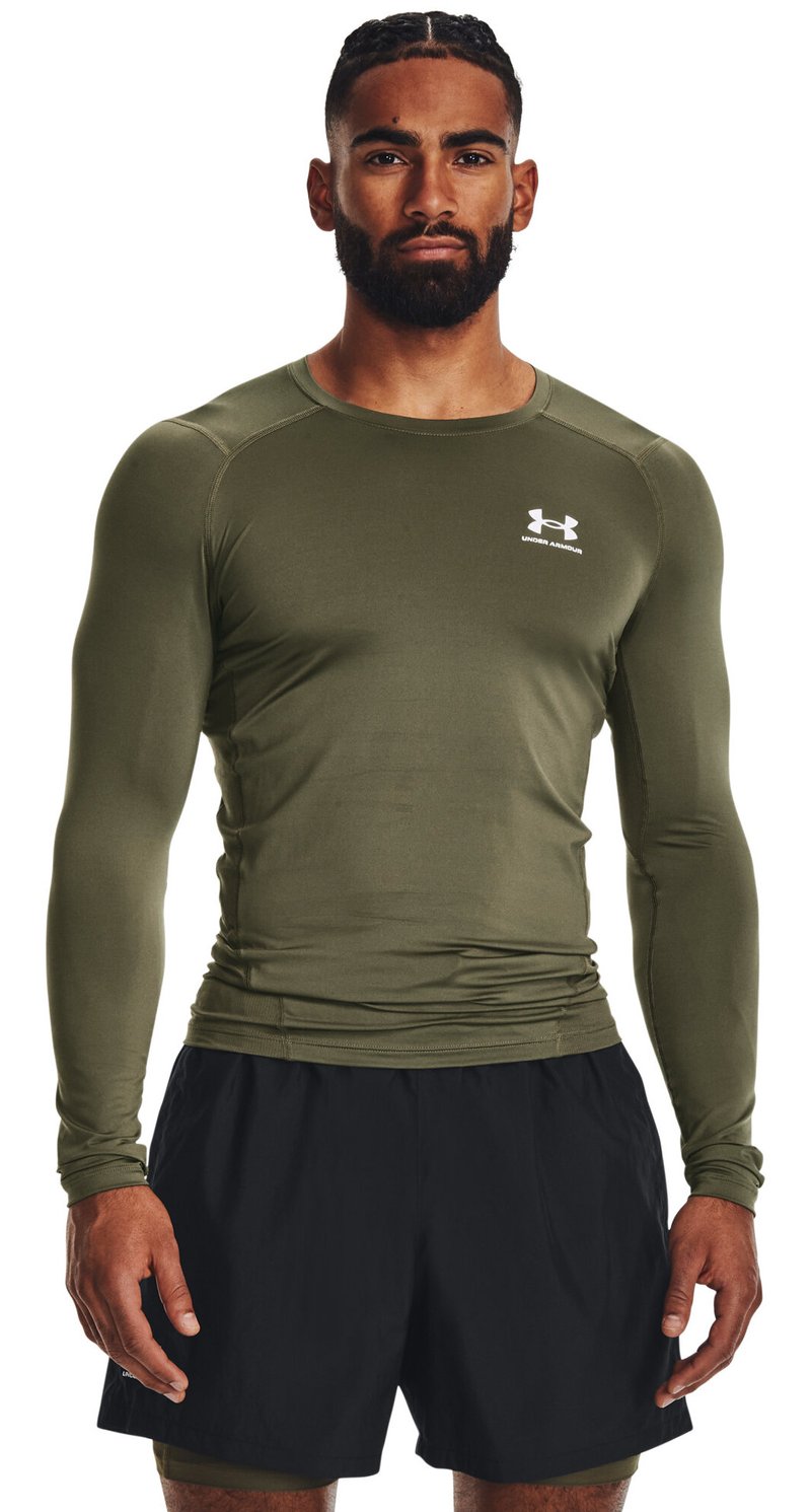 Under Armour HeatGear herr kompressionsträja lång ärm, marine OD green/vit