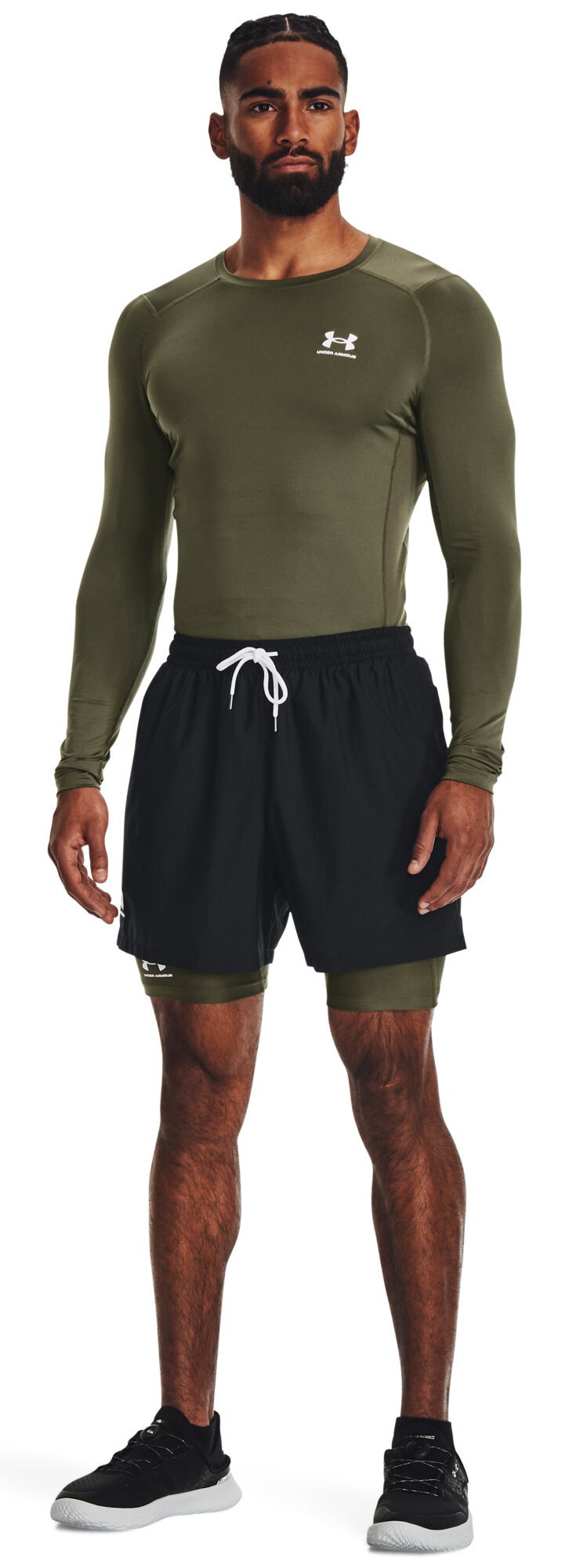 Under Armour HeatGear herr kompressionsträja lång ärm, marine OD green/vit