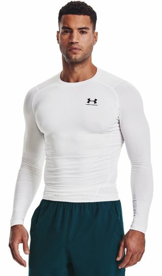 Under Armour HeatGear herr kompressionsshirt lång ärm, vit/svart