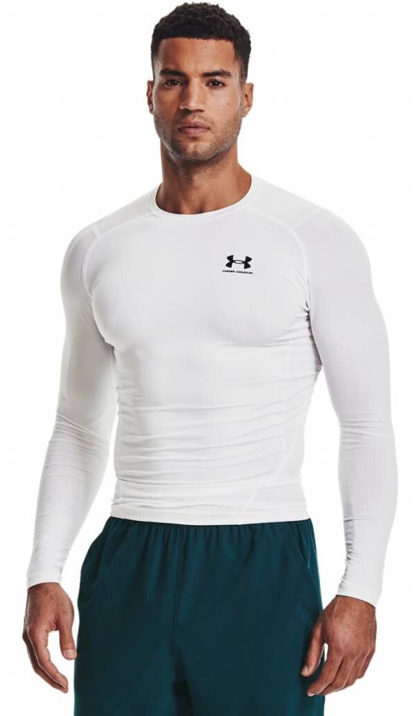 Under Armour HeatGear herr kompressionsshirt lång ärm, vit/svart