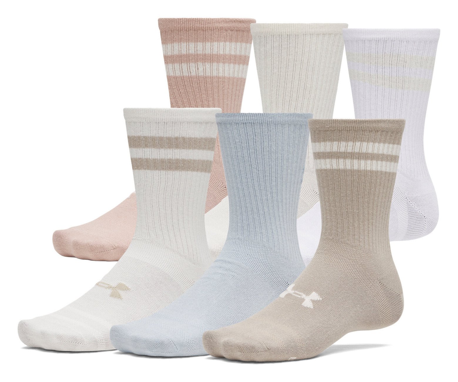 Under Armour Essential Crew unisex strumpor (6 pack), timberwolf taupe/vit/stone