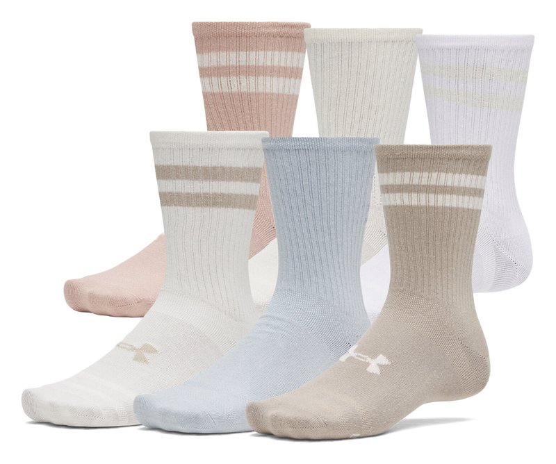 Under Armour Essential Crew unisex strumpor (6 pack), timberwolf taupe/vit/stone