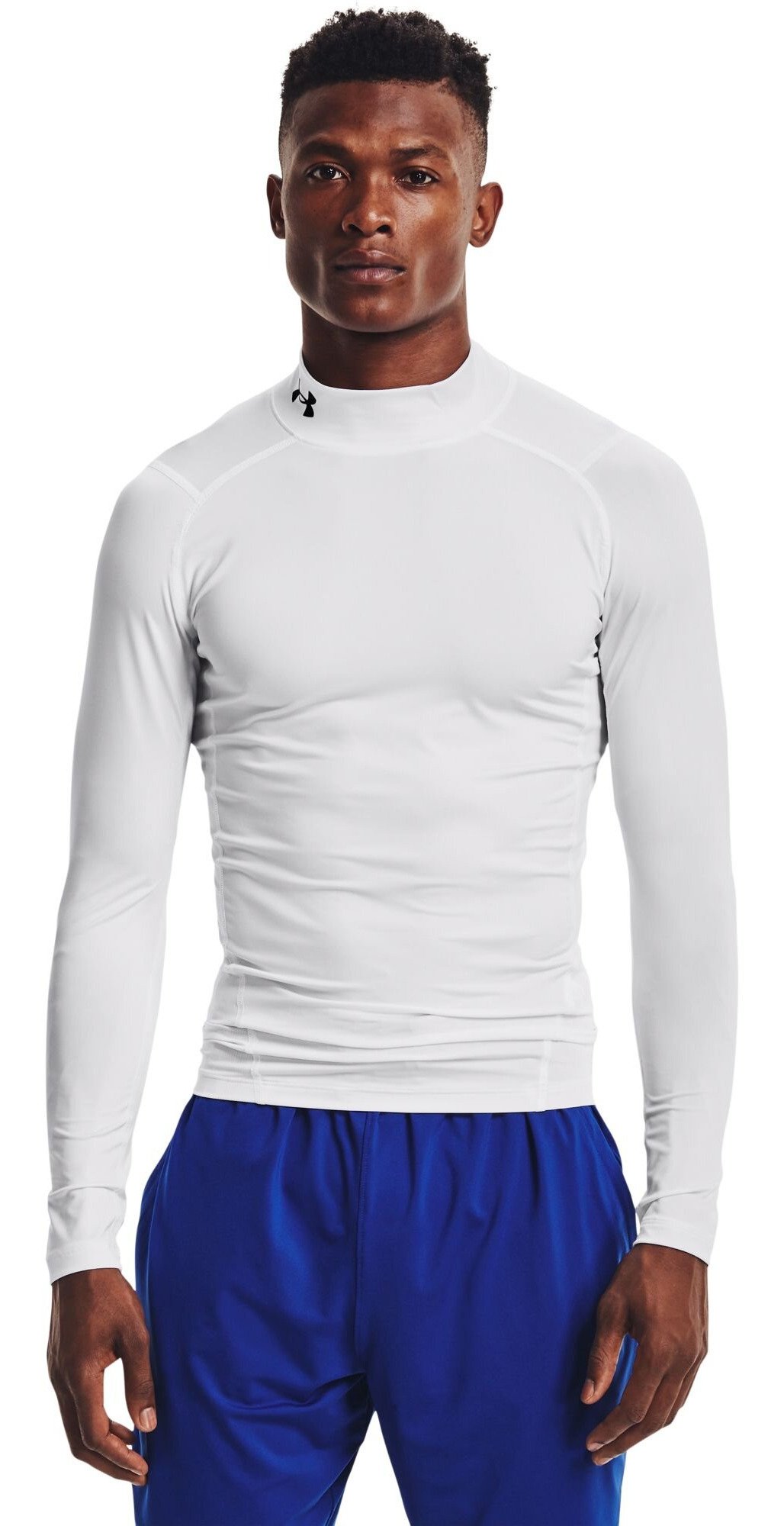 Under Armour HeatGear Comp Mock herr kompressionsträja lång ärm, vit/svart