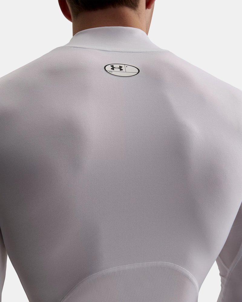 Under Armour HeatGear Comp Mock herr kompressionsträja lång ärm, vit/svart