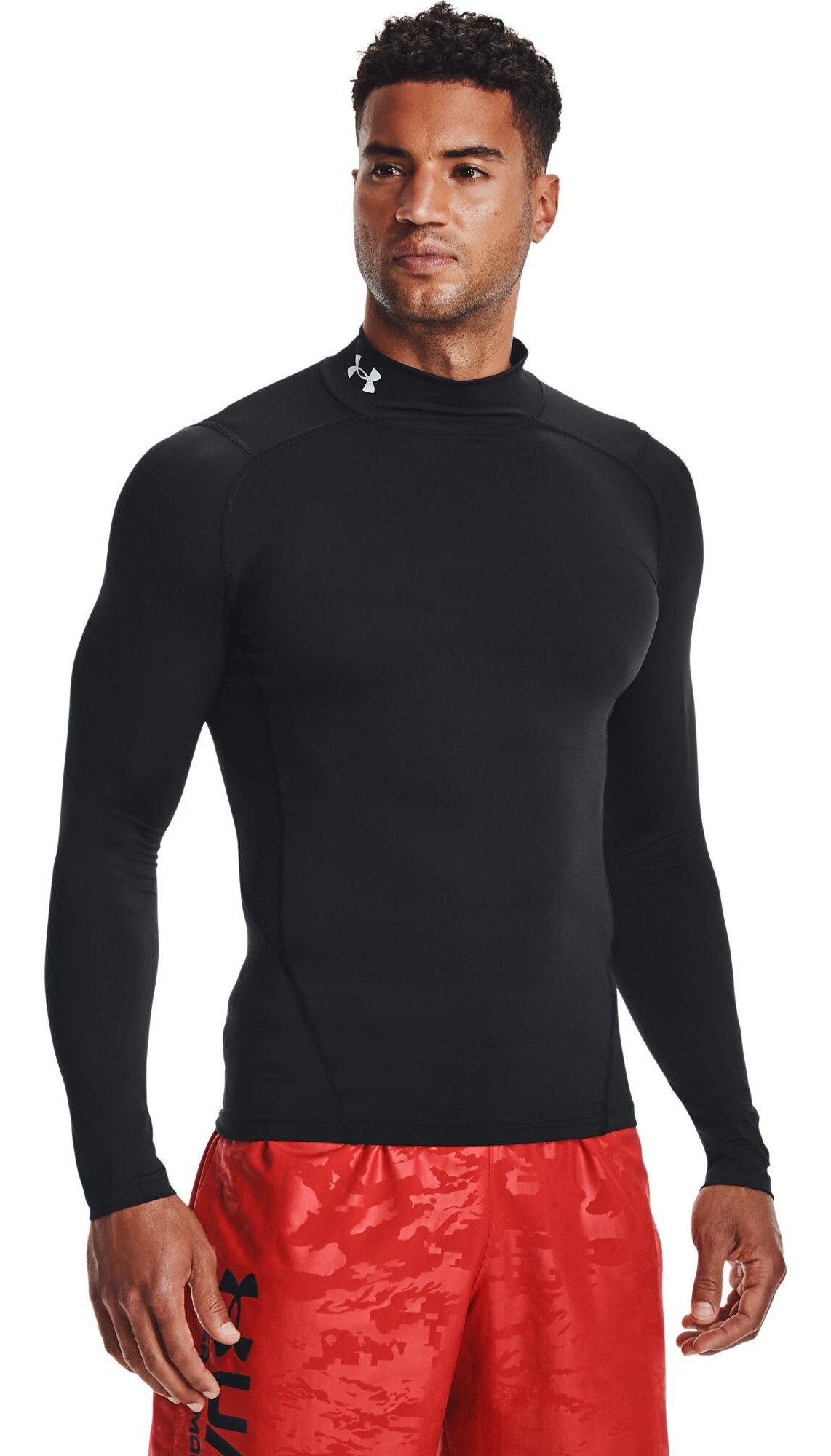 Under Armour HeatGear Comp Mock herr kompressionsträja med lång ärm, svart/vit